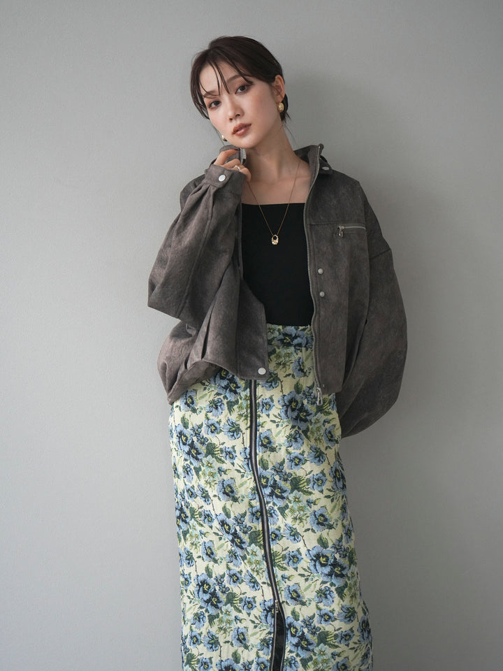 [予約]スエードジップデザインブルゾン/gray