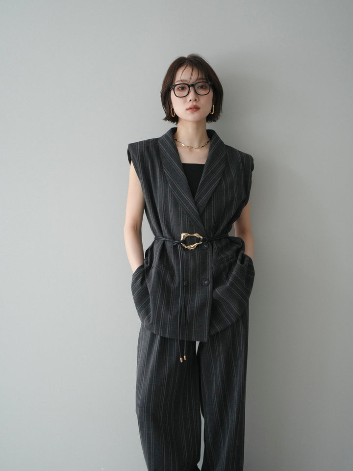 [SET]モチーフベルト付ストライプジレ＆パンツSETUP+選べるアクセセット(2set)