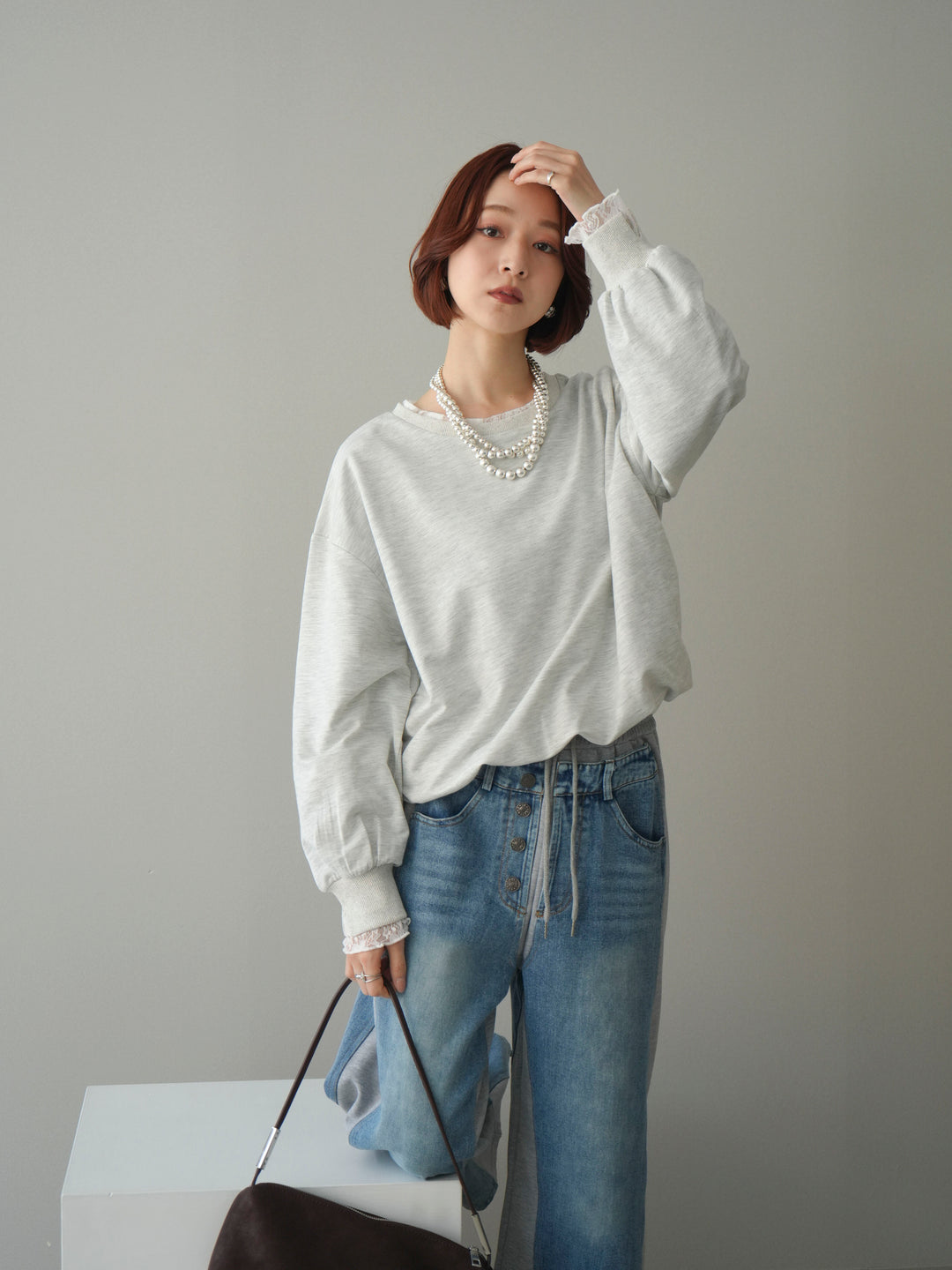 [予約]袖レースカットバルーンプルオーバー/oatmeal