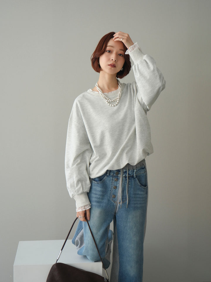 [予約]袖レースカットバルーンプルオーバー/oatmeal