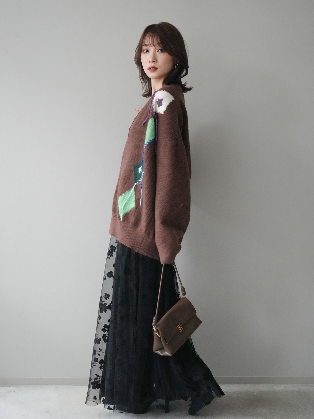 [予約]フラワーフロッキーチュールプリーツスカート/black