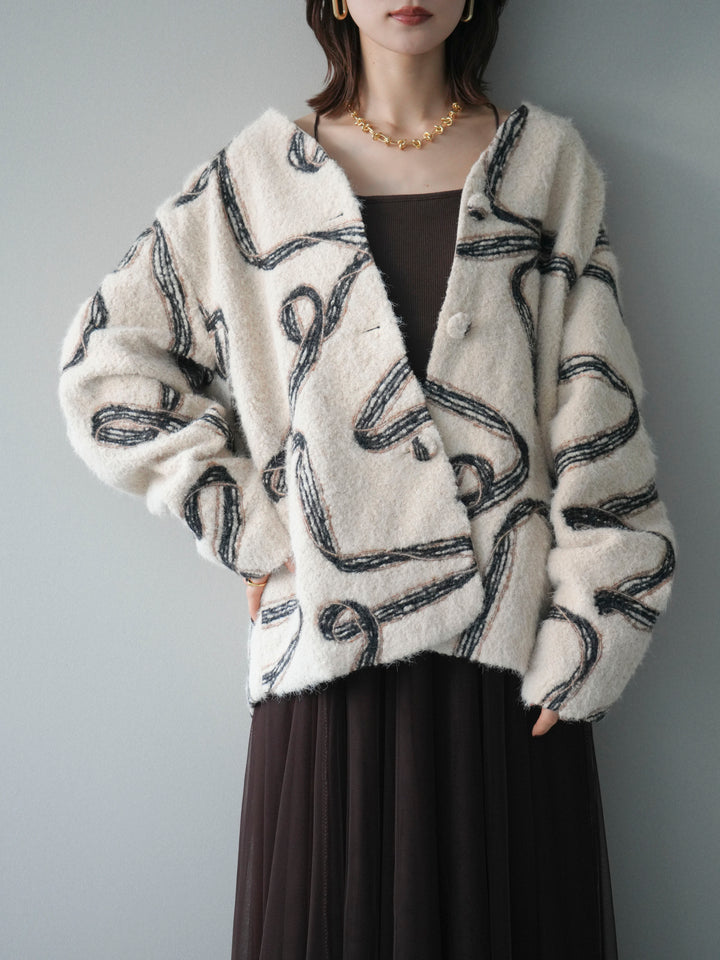 [予約]ニュアンス刺繍ブークレニットジャケット/white