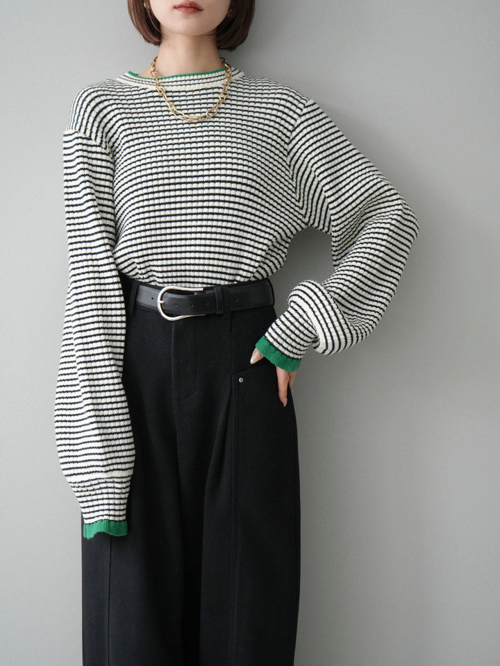 [SET]ラメ異素材ボーダーリブニットプルオーバー+ラメ異素材ボーダーリブニットプルオーバー(2set)