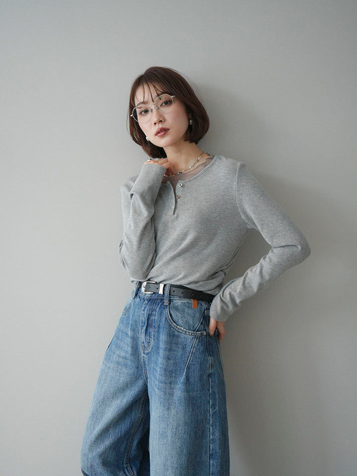 [予約]チュールレイヤードヘンリーネックカットソー/gray