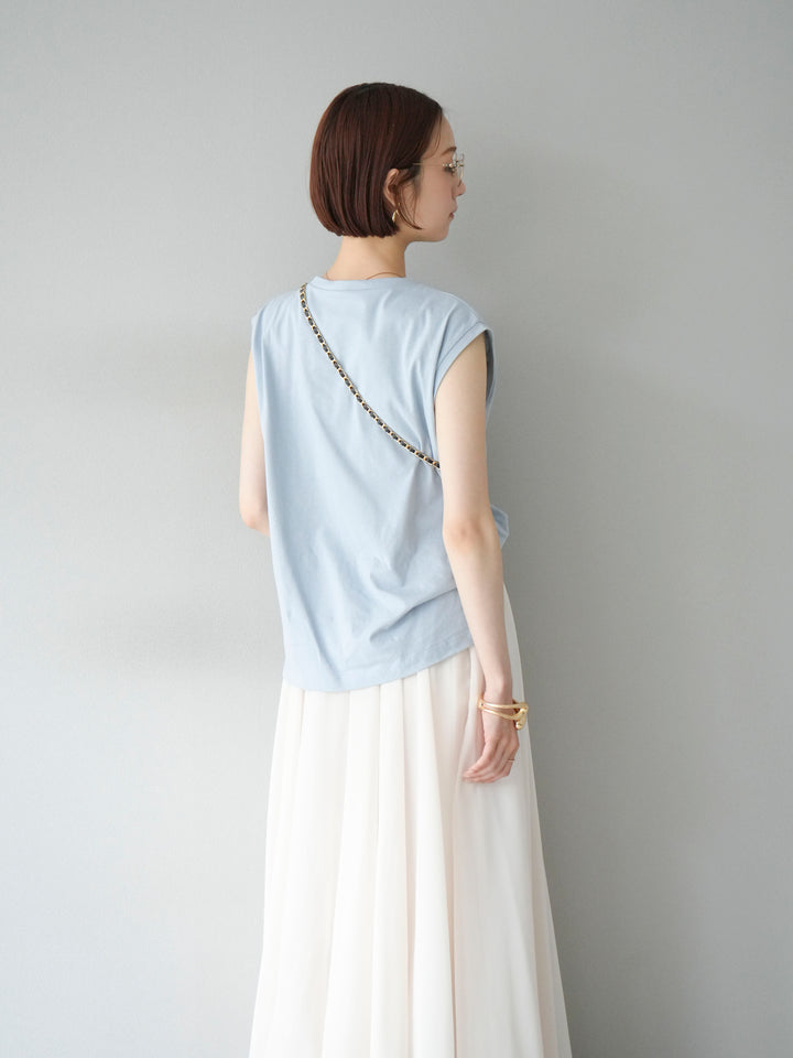 [SET] 繩繡法式袖T卹+雪紡喇叭裙（2件組）
