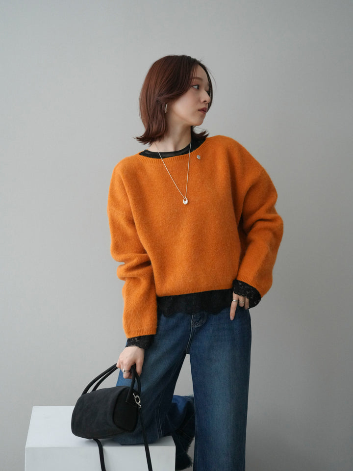 [予約]アンゴラタッチボートネッククロップドプルオーバー/orange