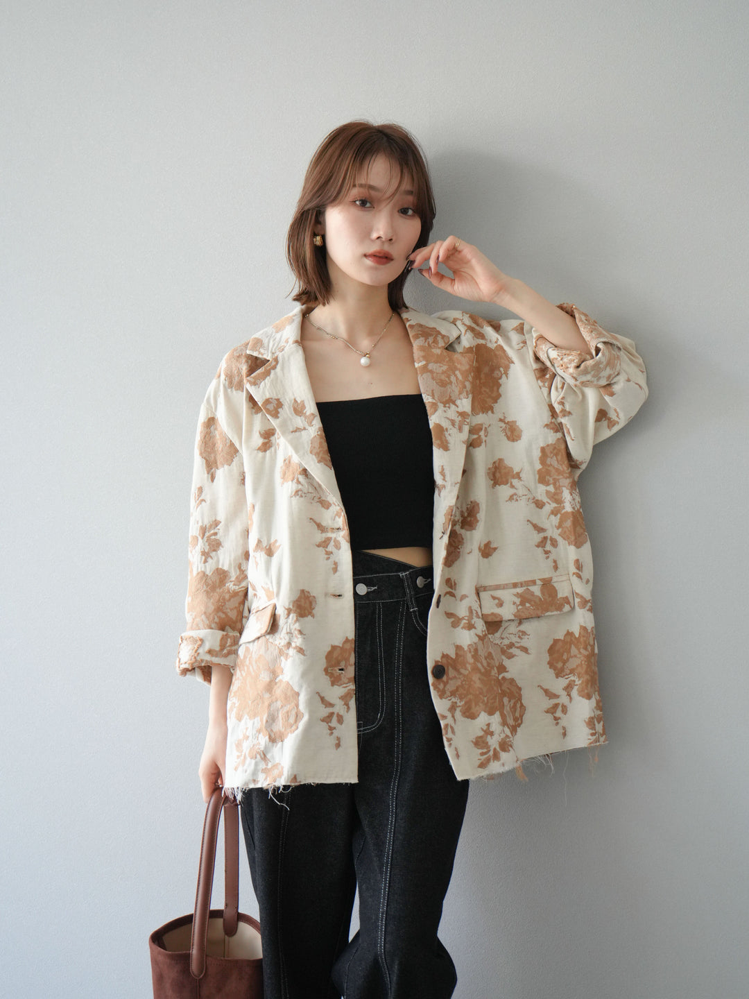 [予約]ジャガードカットオフジャケット/ベージュ