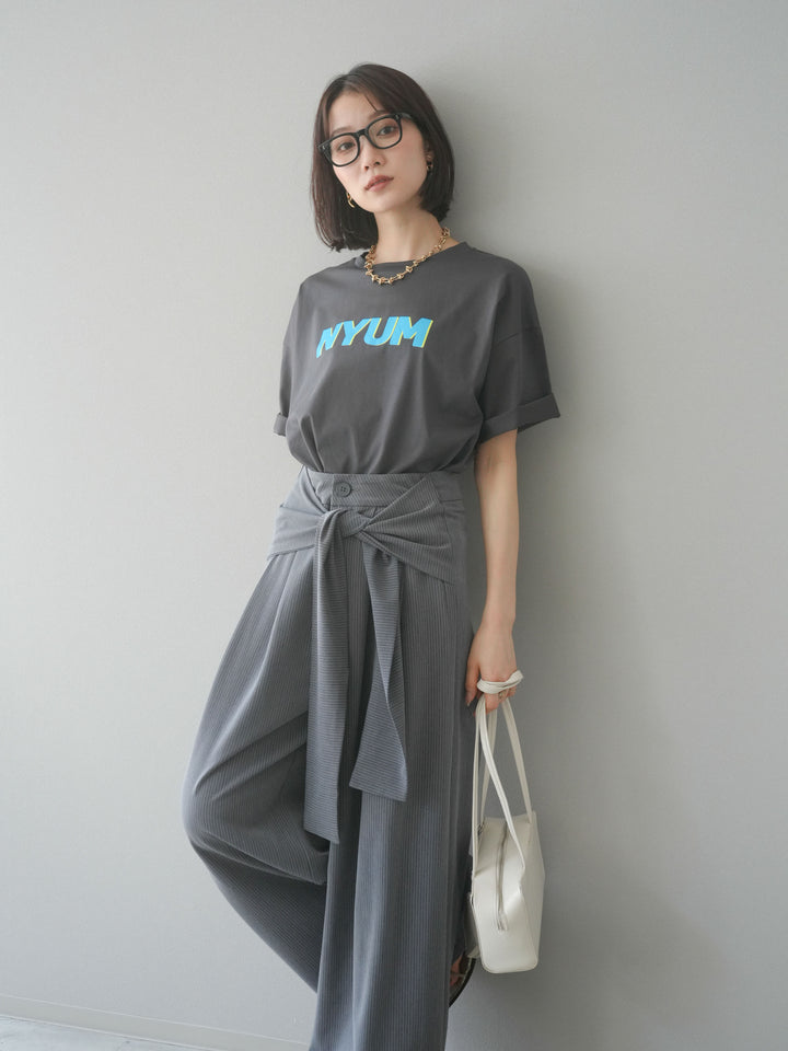 [預訂]“NYUM”標誌印花乾爽觸感棉質T卹/炭灰色