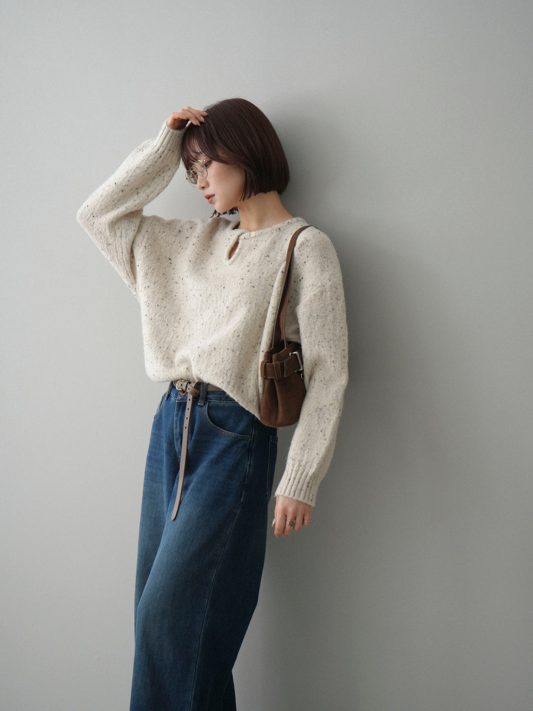 [SET]ツイストネックラメネップヤーンニットプルオーバー+選べるアクセセット(2set)