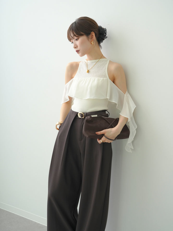 [SET]シフォンフリルドッキングノースリニットトップス+選べるアクセセット(2set)