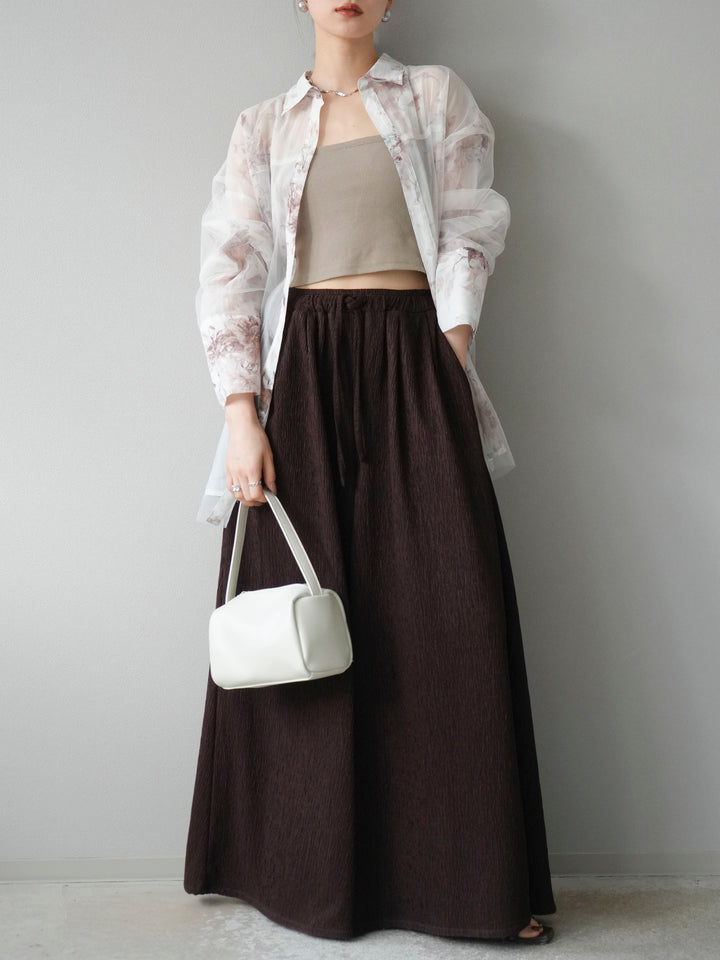 [予約]チュールドッキングフラワー柄オーバーサイズシャツ/オフ