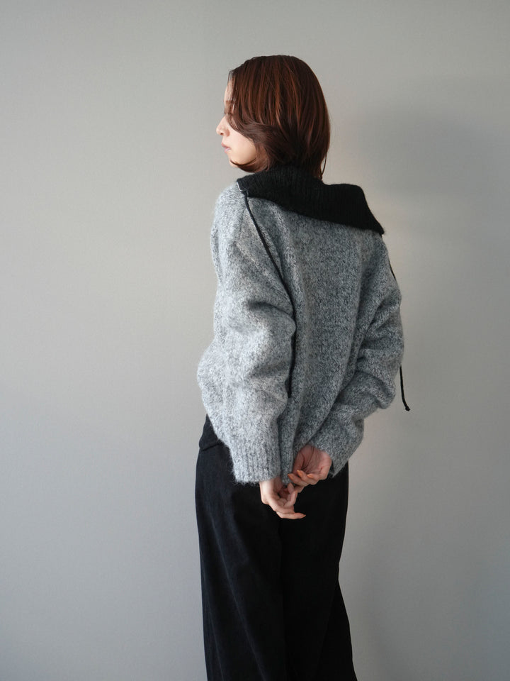 [予約]バイカラージップニットプルオーバー/gray