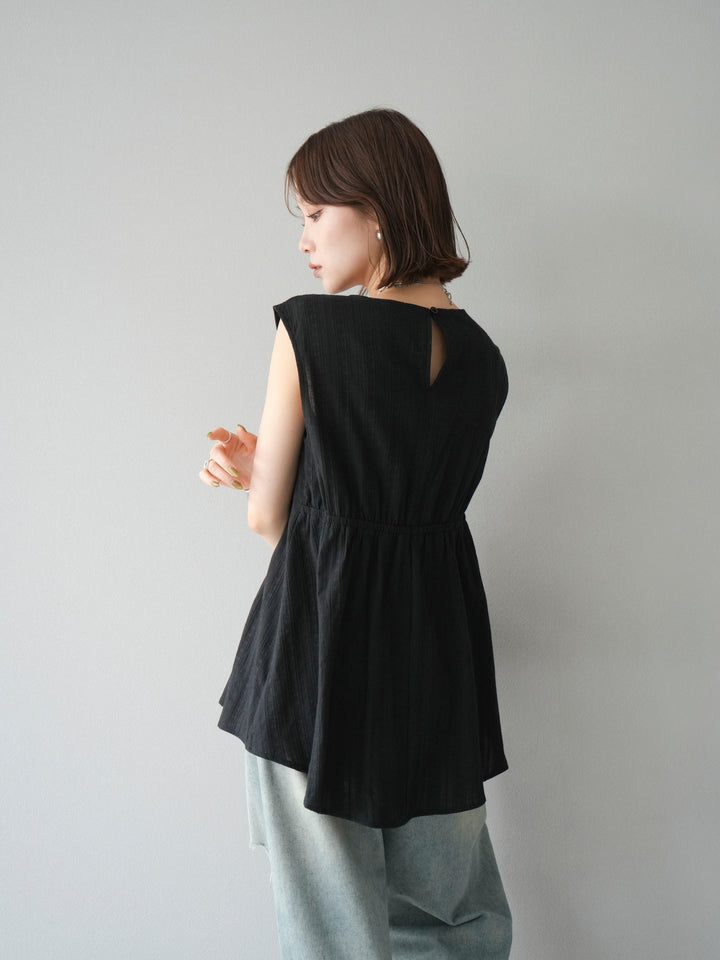 [予約]ドビーストライプタックブラウス/ブラック