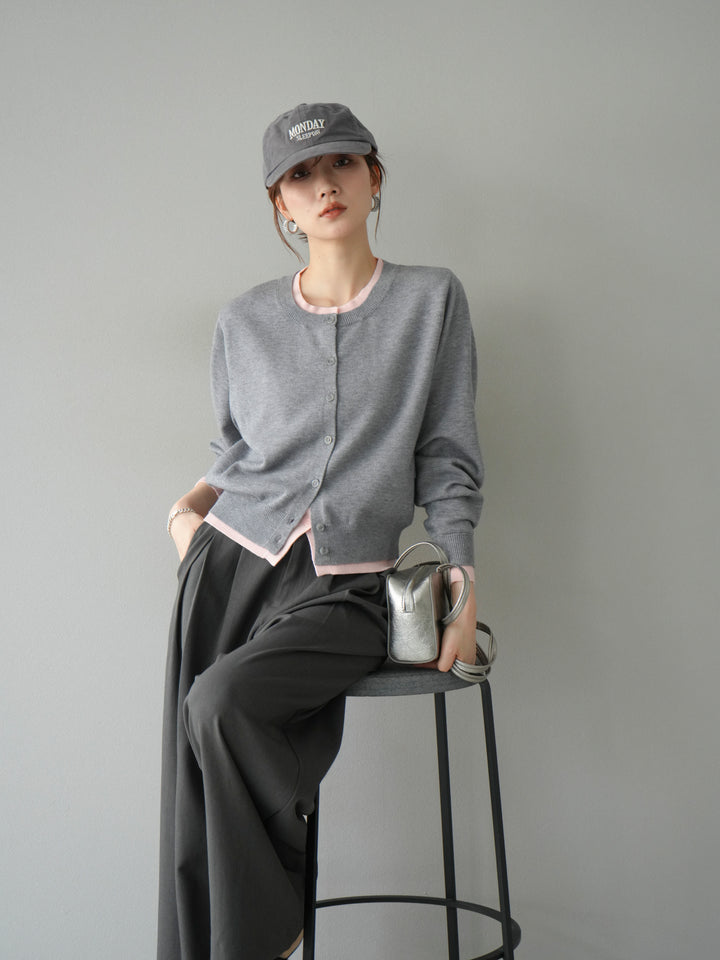 【預購】顏色協調的多層開襟衫/灰色