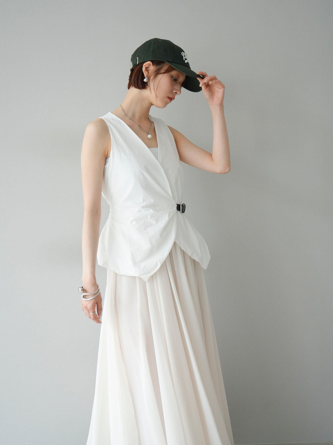 [予約]ベルトデザインバルーンブラウス/ホワイト