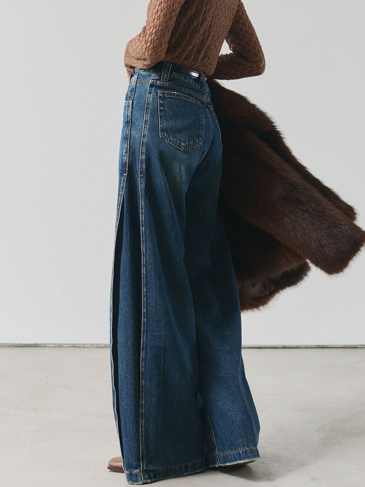 【Allure】[SET]フラワーレーストップス+サイドタックヴィンテージワイドデニム(2set)