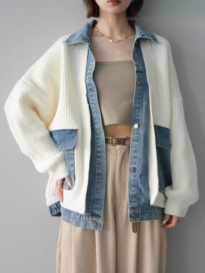 [予約]デニムドッキングオーバーニットジャケット/offwhite