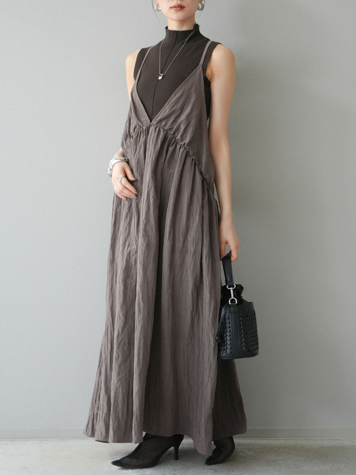 [予約]シボ加工シャイニーキャミワンピース/ブラウン