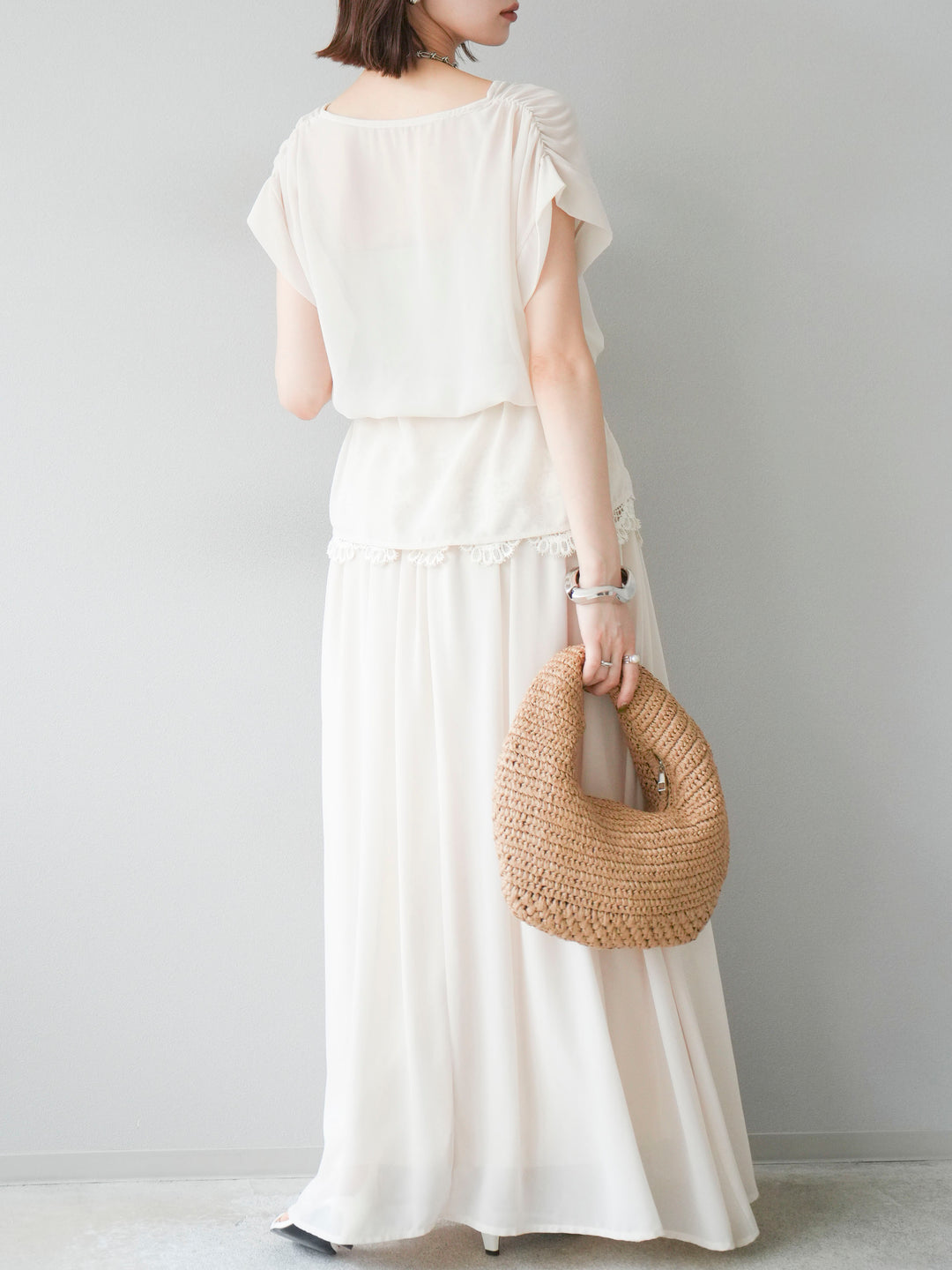 [SET]シフォンブラウス＆レースデザインフレアスカートSET UP(2set)