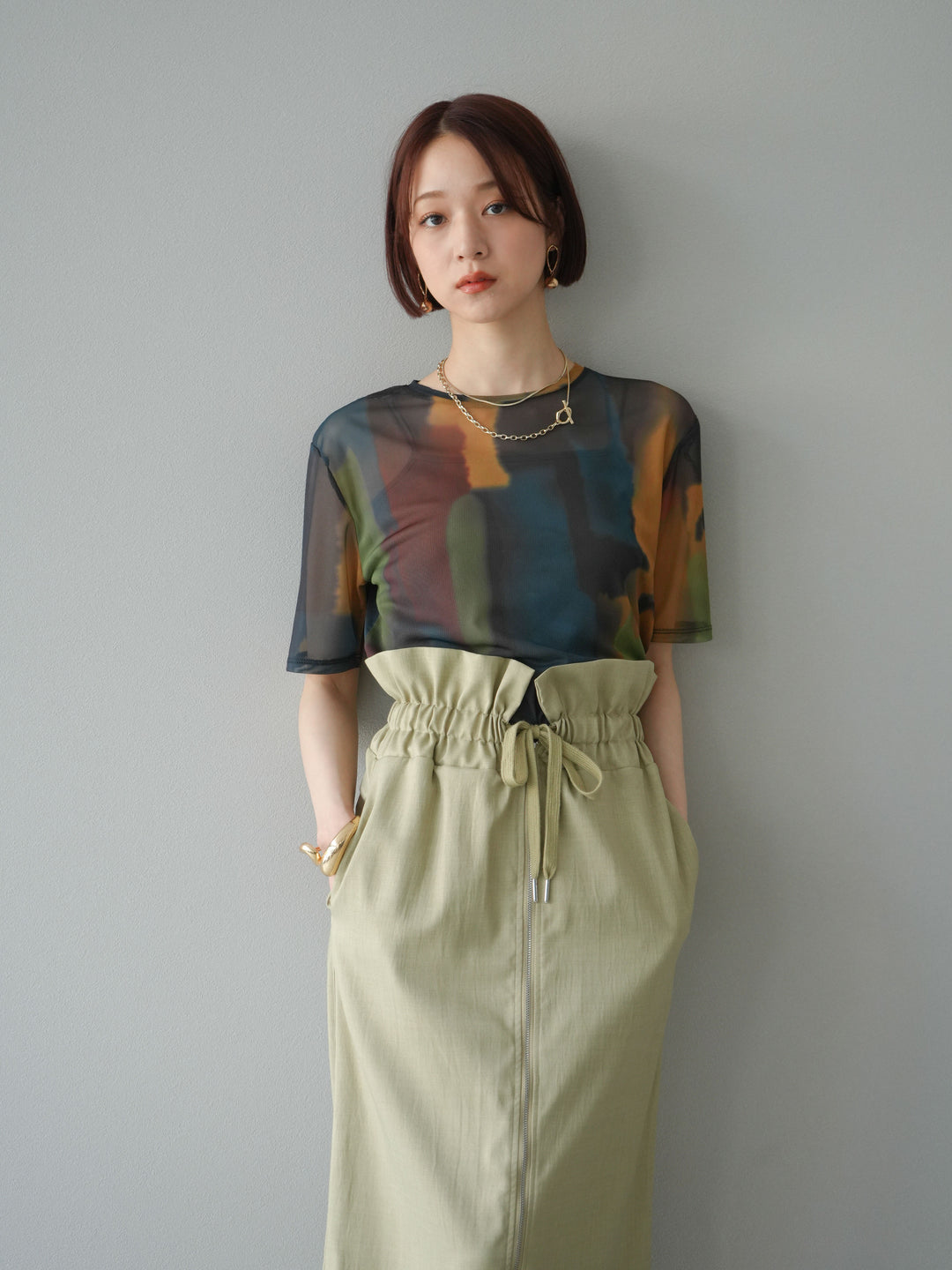 [套裝] 水彩藝術透視T卹 + Heather Ester 褶皺拉鍊裙 (2套)