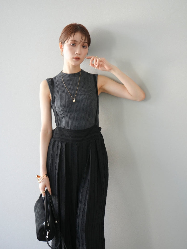 [予約]ジャガードストライプサロペット/ブラック