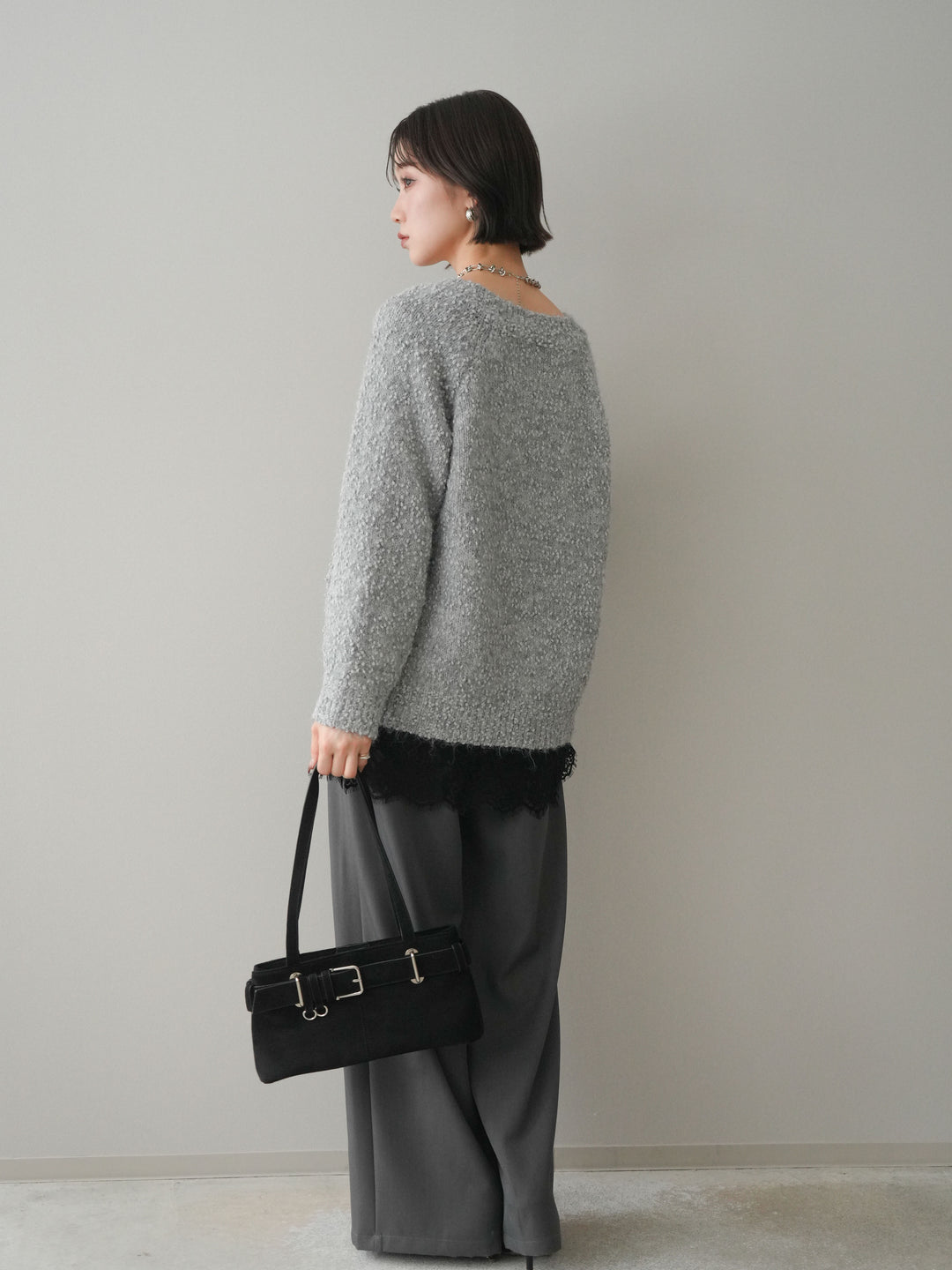 [予約]ウエストレースタックワイドパンツ/gray