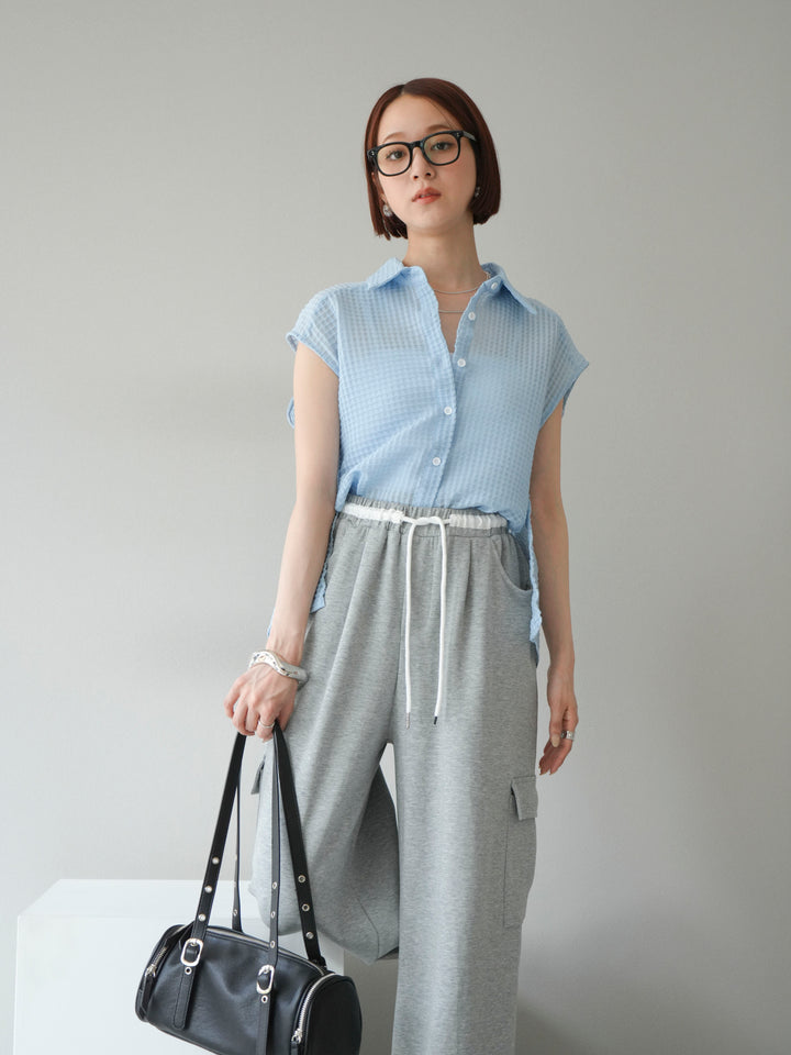 [SET]シアーチェックノースリーブシャツ+ウエストラインサイドポケットスウェットパンツ(2set)