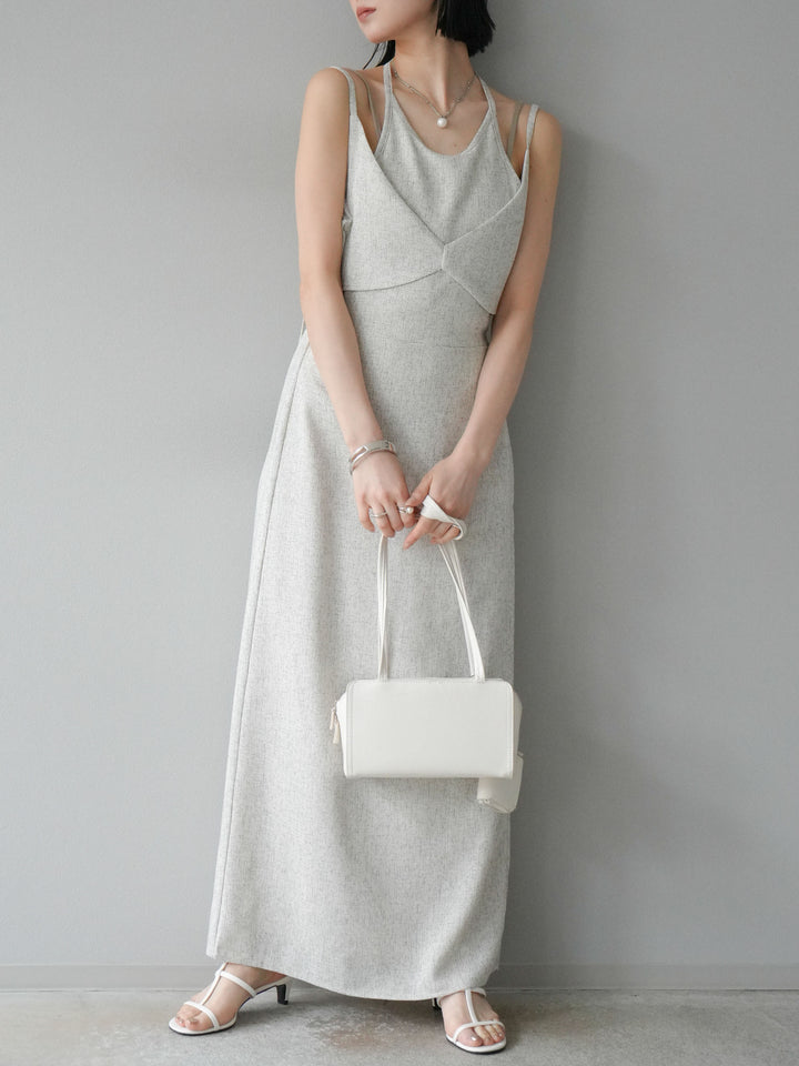 [預購] 夏季粗花呢層疊吊帶洋裝/象牙白