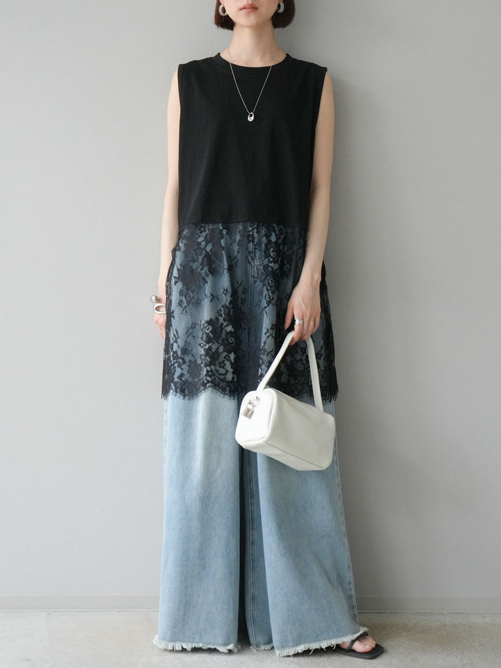 [予約]レース切替ノースリトップス/ブラック