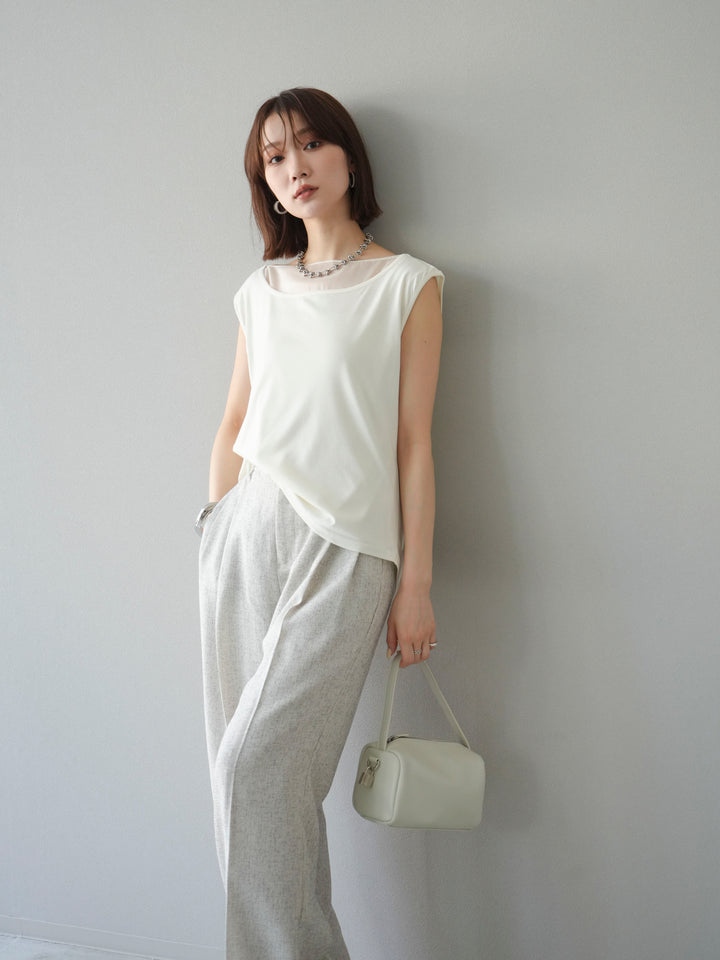 [預訂] 雙向透視多層垂墜上衣/象牙色