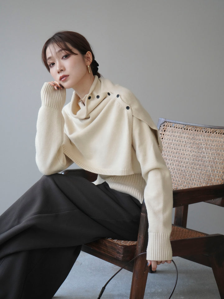 [予約]フロントスリットネックアンサンブルニット/ivory