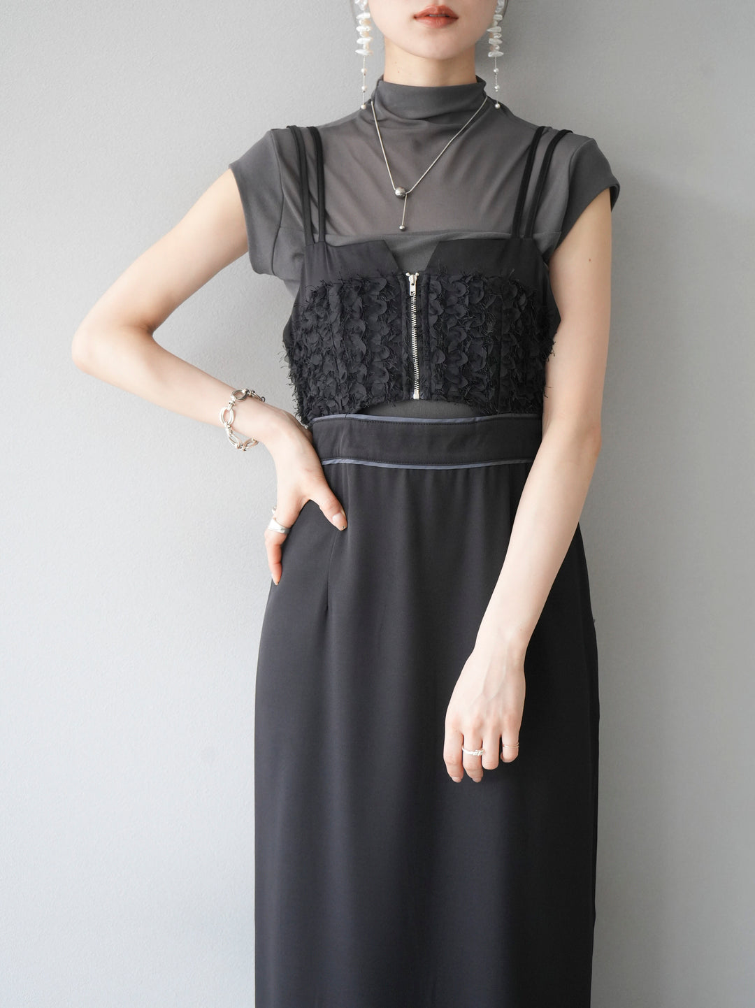 [Pre-order] Jacquard bustier design dress/Black