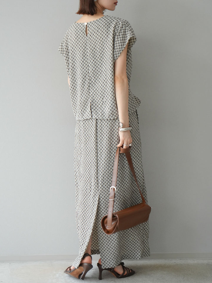 [予約]チェック柄タイトスカート/ブラウン