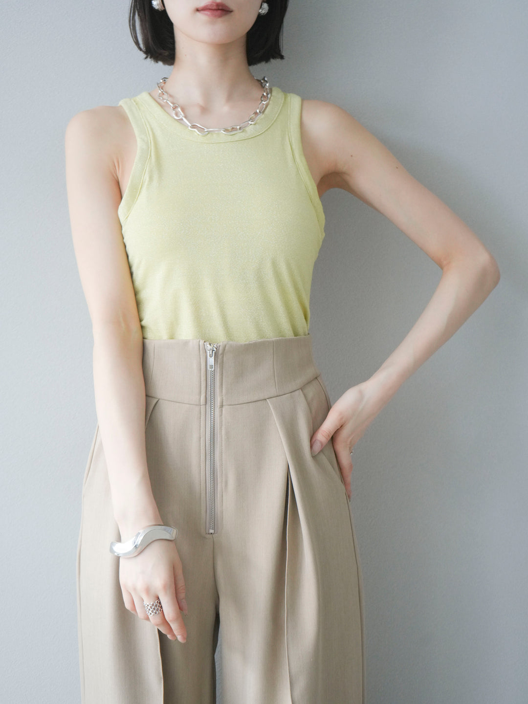 [予約]カップ付きラメアメスリブラトップ/イエロー