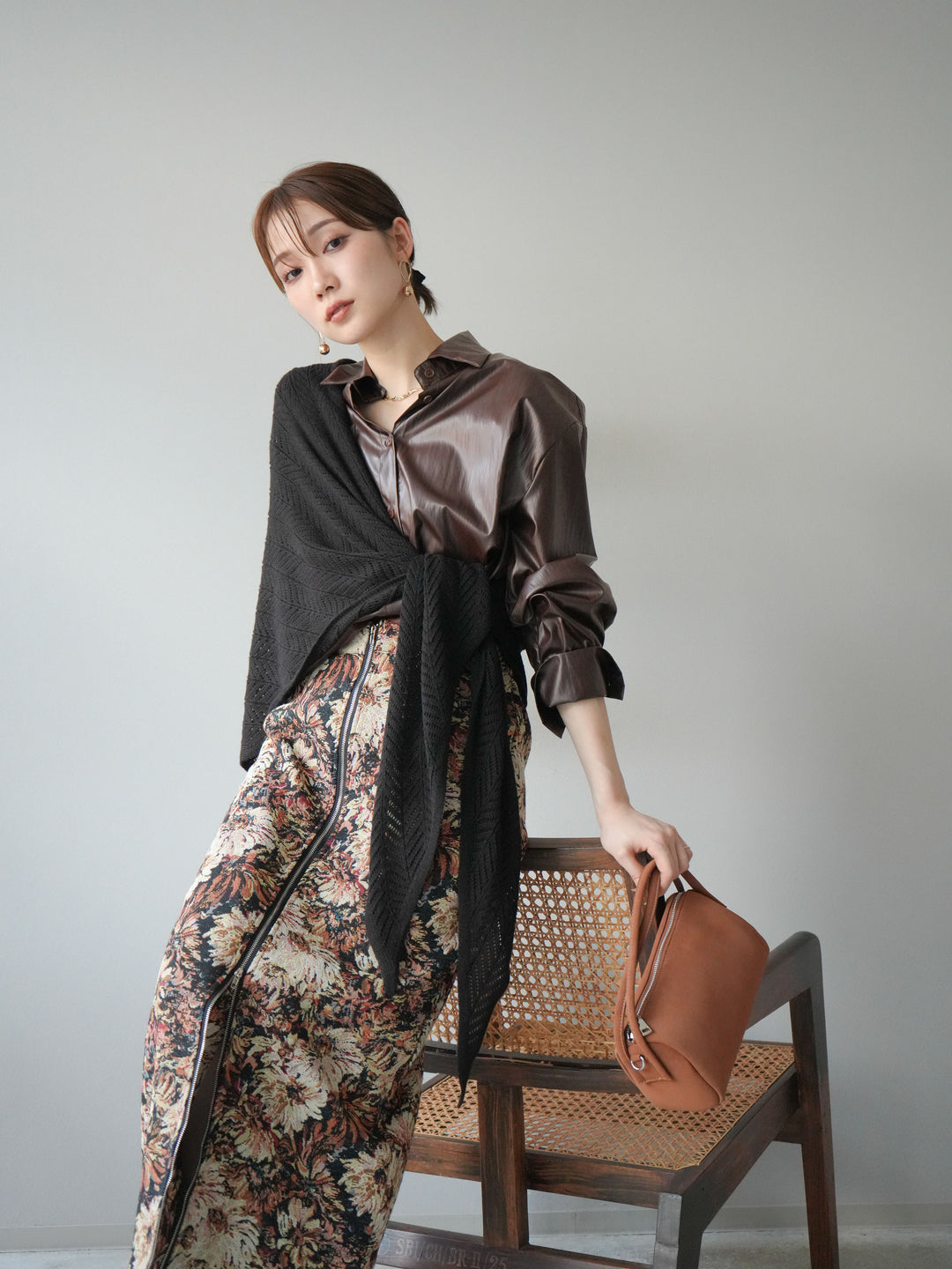 [予約]フェイクレザーシャツ/ブラウン