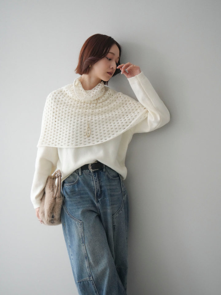 [予約]メッシュケープアンサンブルニットプルオーバー/white