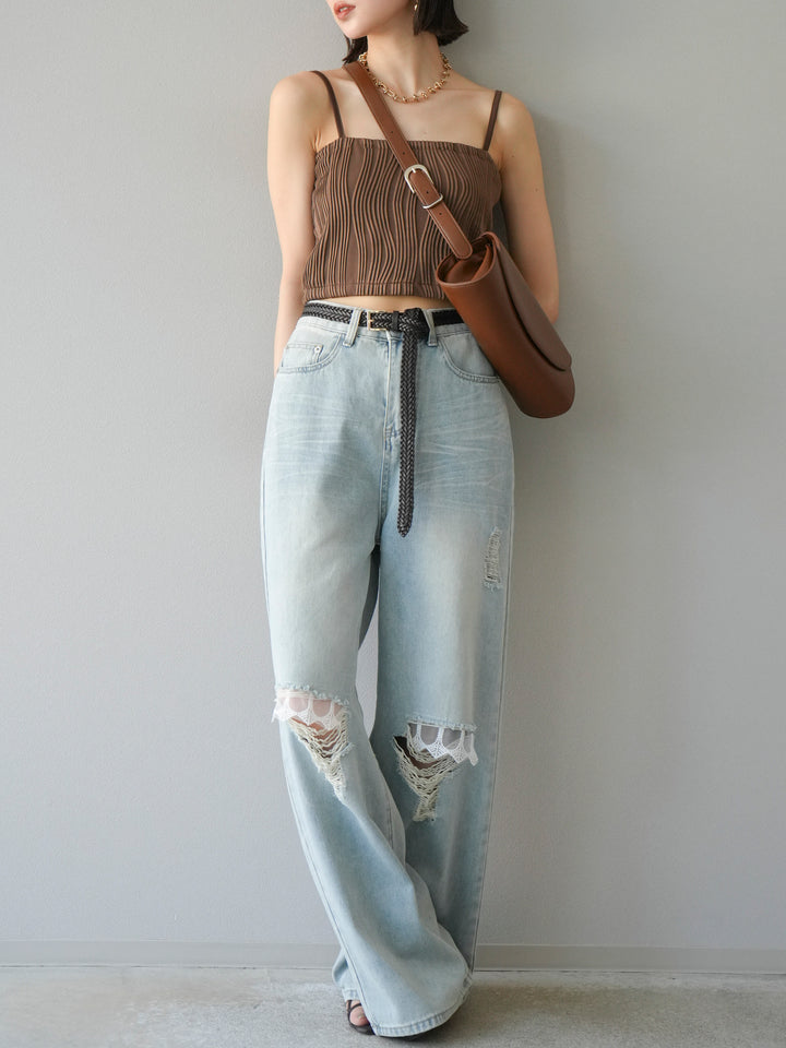 【預購】波浪滾邊杯裸色吊帶背心/棕色