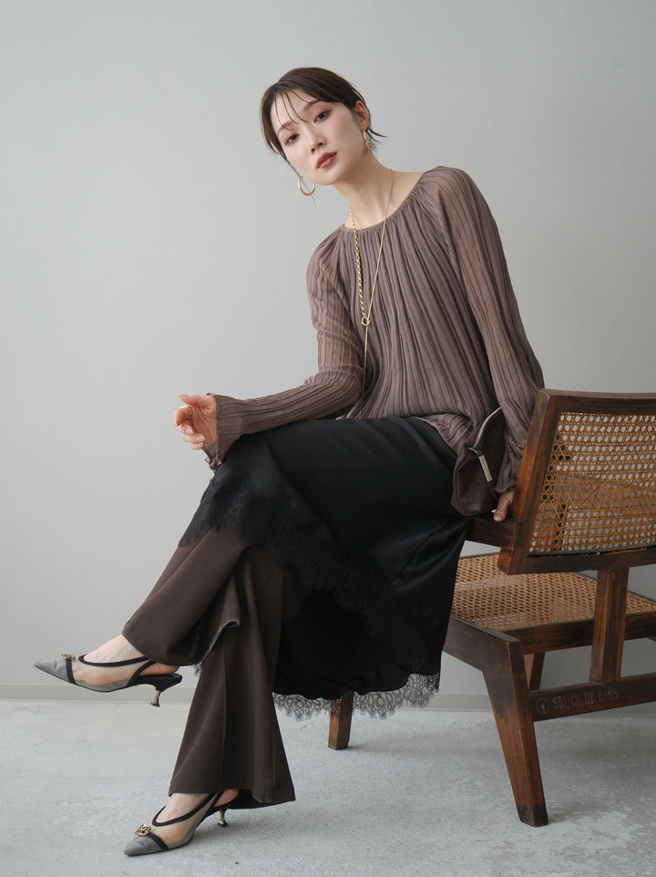 [SET]プリーツシアーフレアスリーブニットトップス+プリーツシアーフレアスリーブニットトップス(2set)