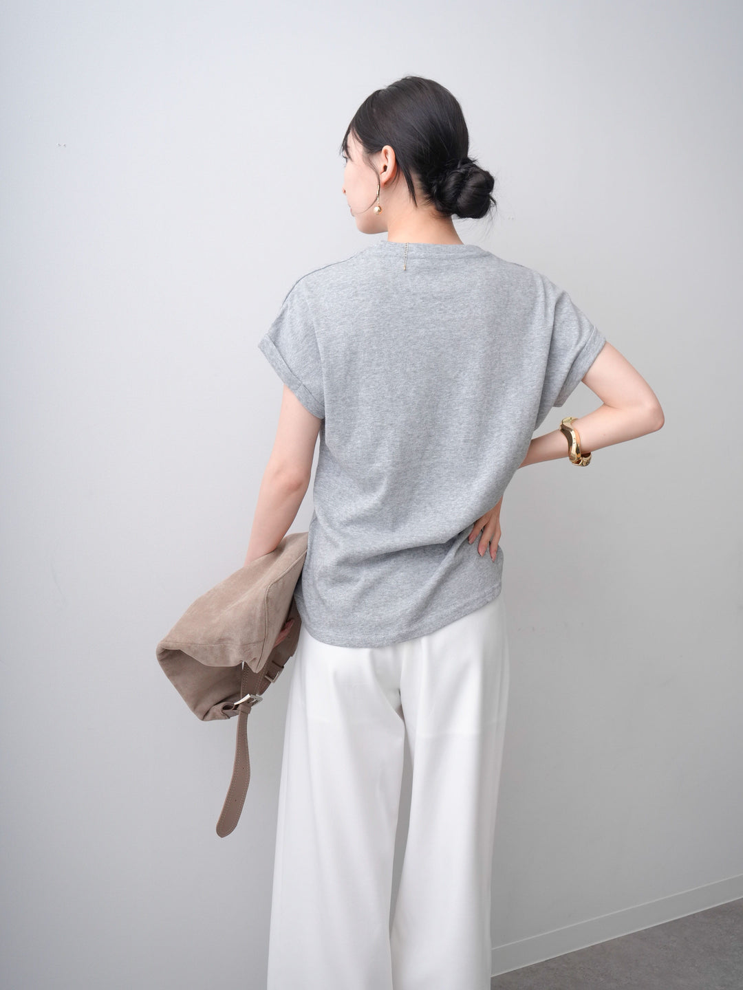 [SET]ドッグエンブロイダリーTEE+アシンメトリーベルトタックワイドパンツ(2set)