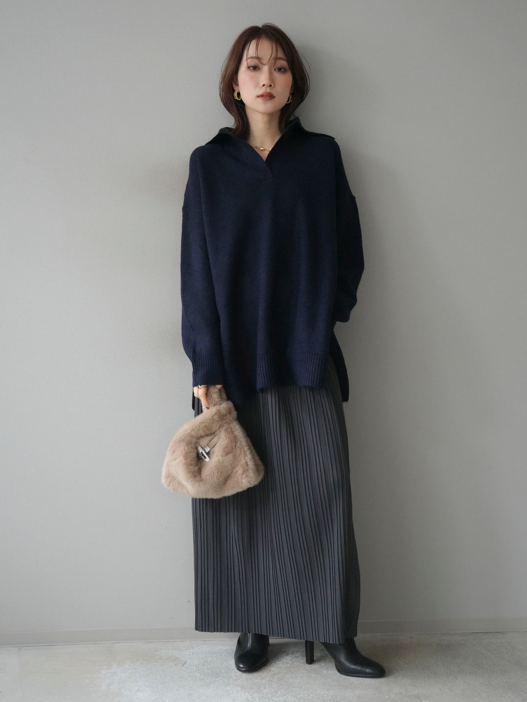 [予約]プリーツIラインスカート/charcoal