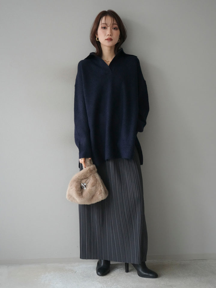 [予約]プリーツIラインスカート/charcoal