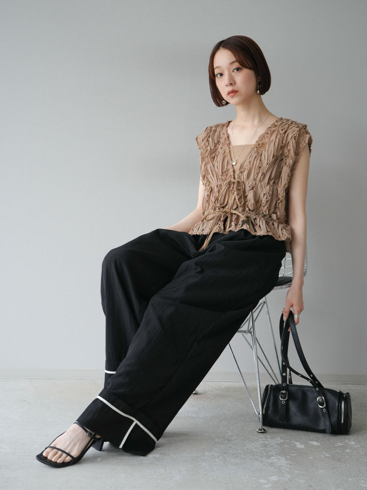 [予約]ジャガードレースリボントップス/ベージュ