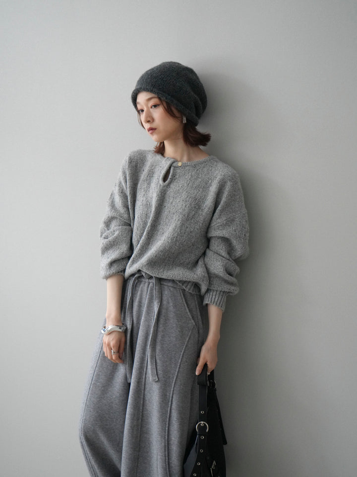 [予約]ツイストネックラメネップヤーンニットプルオーバー/gray