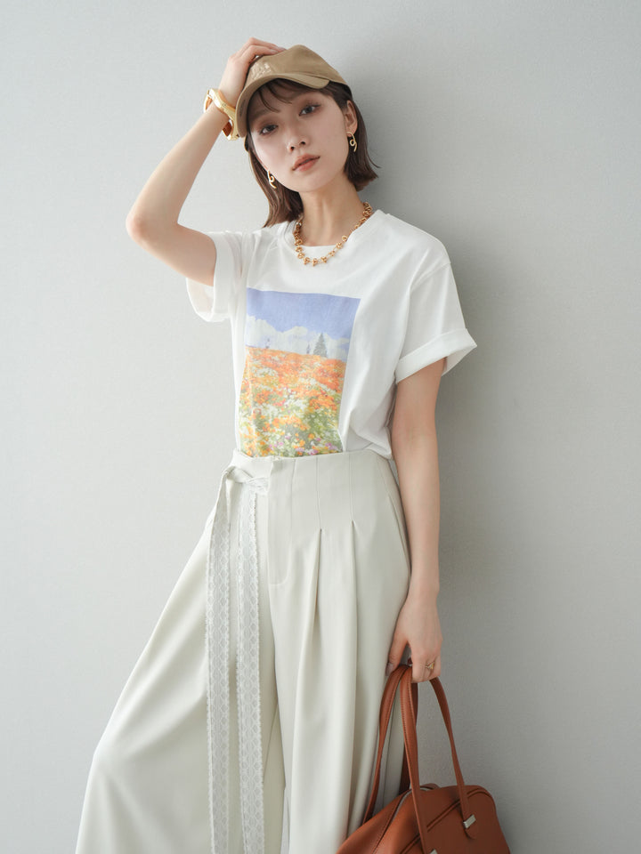 【預購】花朵照片T卹/米白色