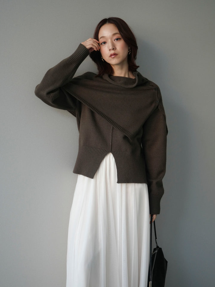 [予約]フロントスリットネックアンサンブルニット/khaki