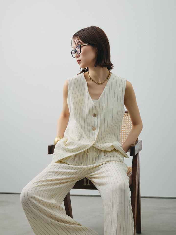 [SET] 條紋背心＆寬褲SET UP（2件套）