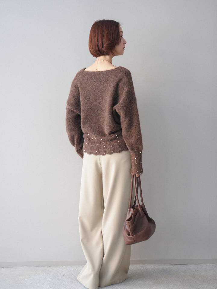 [予約]ウエストレースタックワイドパンツ/ivory