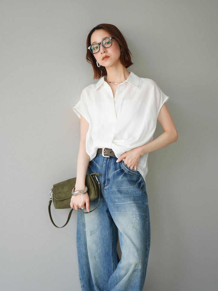 [予約]フレンチツイストドレープシャツ/white