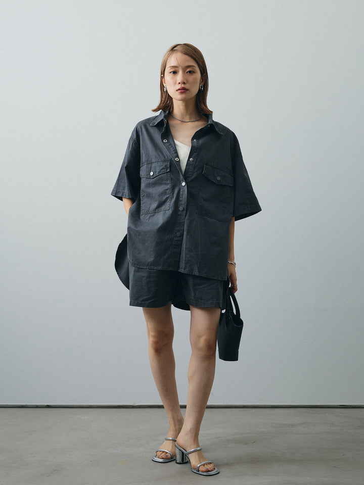 [SET]ミリタリーオーバーシャツ＆ハーフパンツSET UP+リネンライクカシュクールデザインビスチェ(2set)