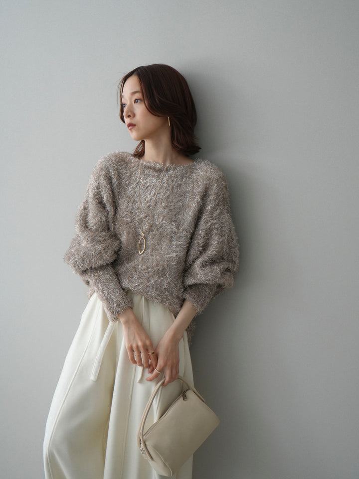 [予約]ラメシャギードルマンニットプルオーバー/beige